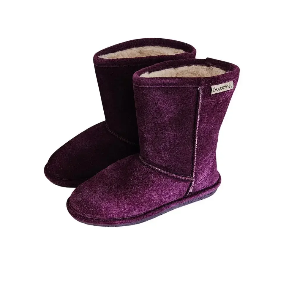 Bearpaw Emma Youth Short Boots Plum sz 3 M EUC